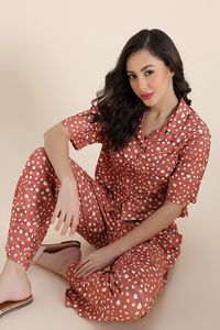Zivame Dot & Doze Knit Poly Pyjama Set - Raw Sienna — thumbnail 5